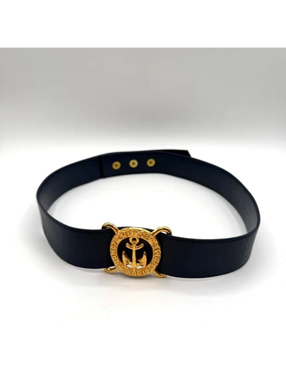 Vintage Cruise London Paris Rome Navy Blue Snap Belt Anchor Buckle Size 12